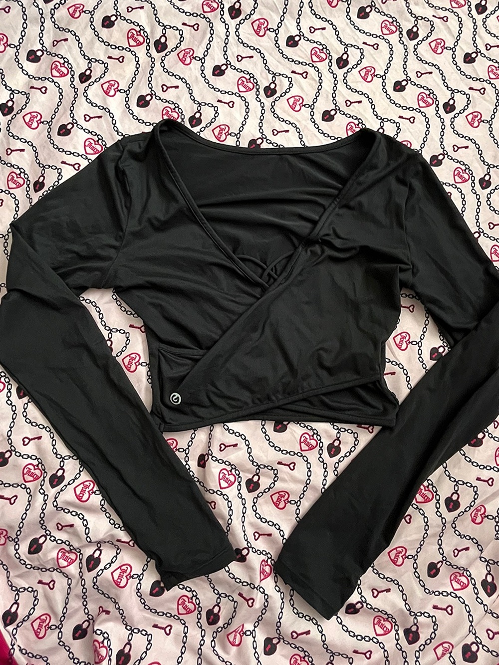 Black Long-Sleeve Wrap Crop Top